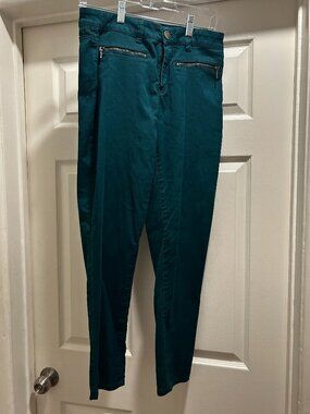 Teal/Green Skinny Pants with Zipper Pockets